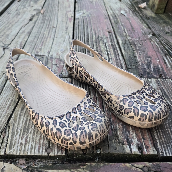 CROCS Womens, Kadee, Leopard Print, Slip On Ballet Flats, Size 8 - Picture 1 of 10